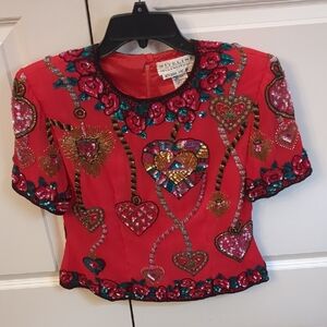 Niteline Della Roufogali Heart Sequined Blouse